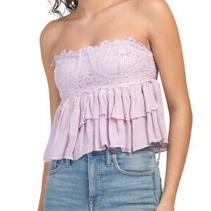 Free People Adella Strapless Corset Ruffle Cami Lavender Size Small NwT